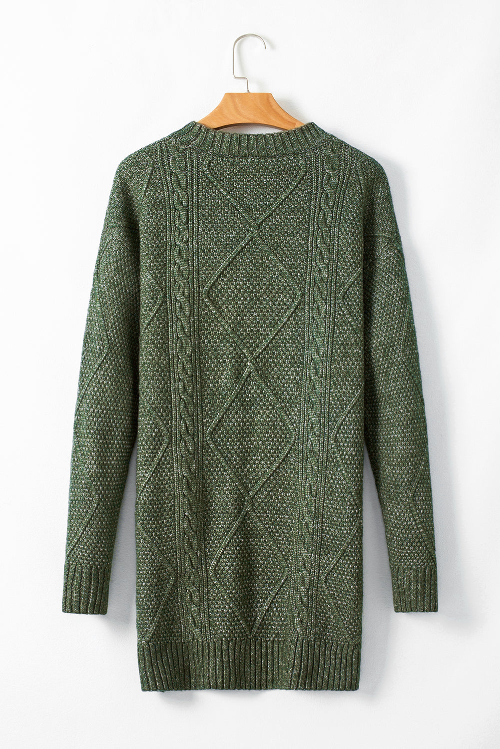 Solid Cable Knit Drop Shoulder Sweater Dress