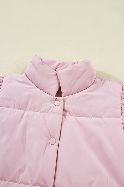 Solid Flutter Sleeve Snap Button Puffer Vest