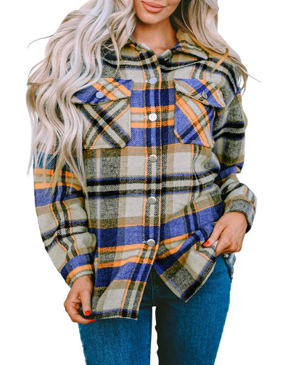 Plaid Button Front Pocketed Shacket