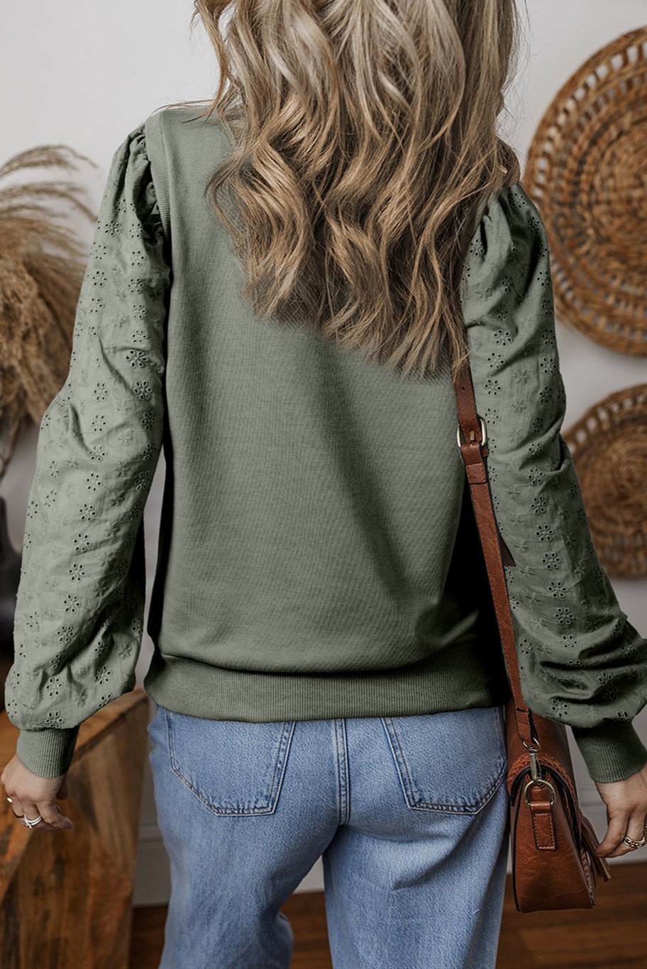 Texture Patchwork Round Neck Sweatshirt