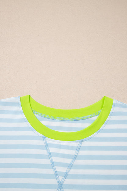 Stripe Contrast Trim Tee & Drawstring Shorts Set