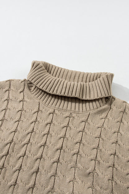 Cable Knit Turtleneck Batwing Short Sleeve Sweater