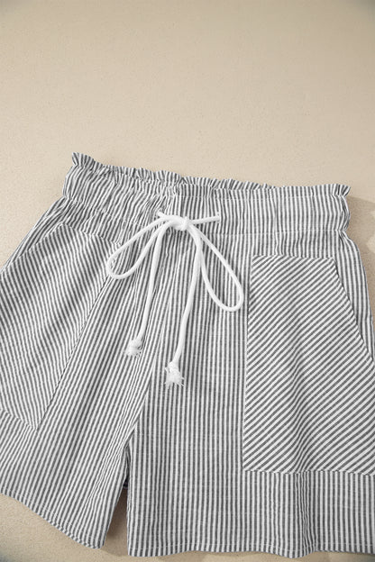 Stripe Lace-Up Elastic Waist Pocketed Shorts