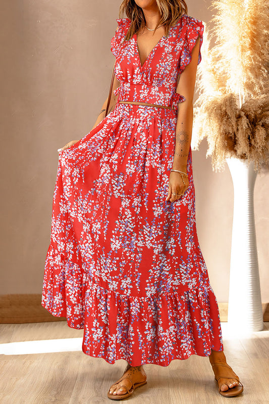 Floral Crop Top and Maxi Skirt Set