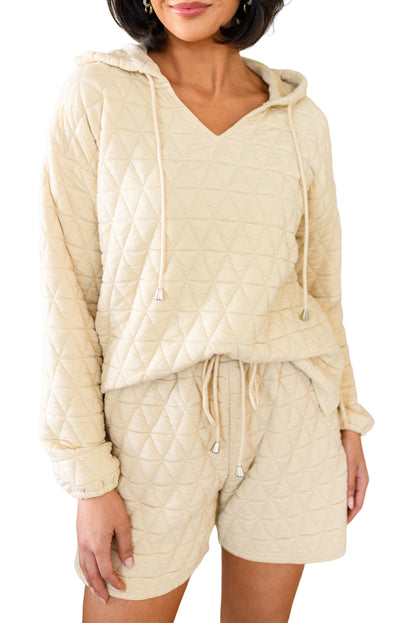 Quilted V Neck Hoodie and Shorts Set