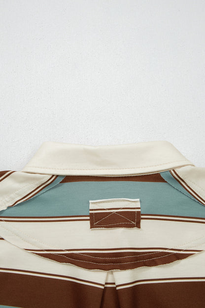 Stripe Polo Collar Tee and Patchwork Shorts Set