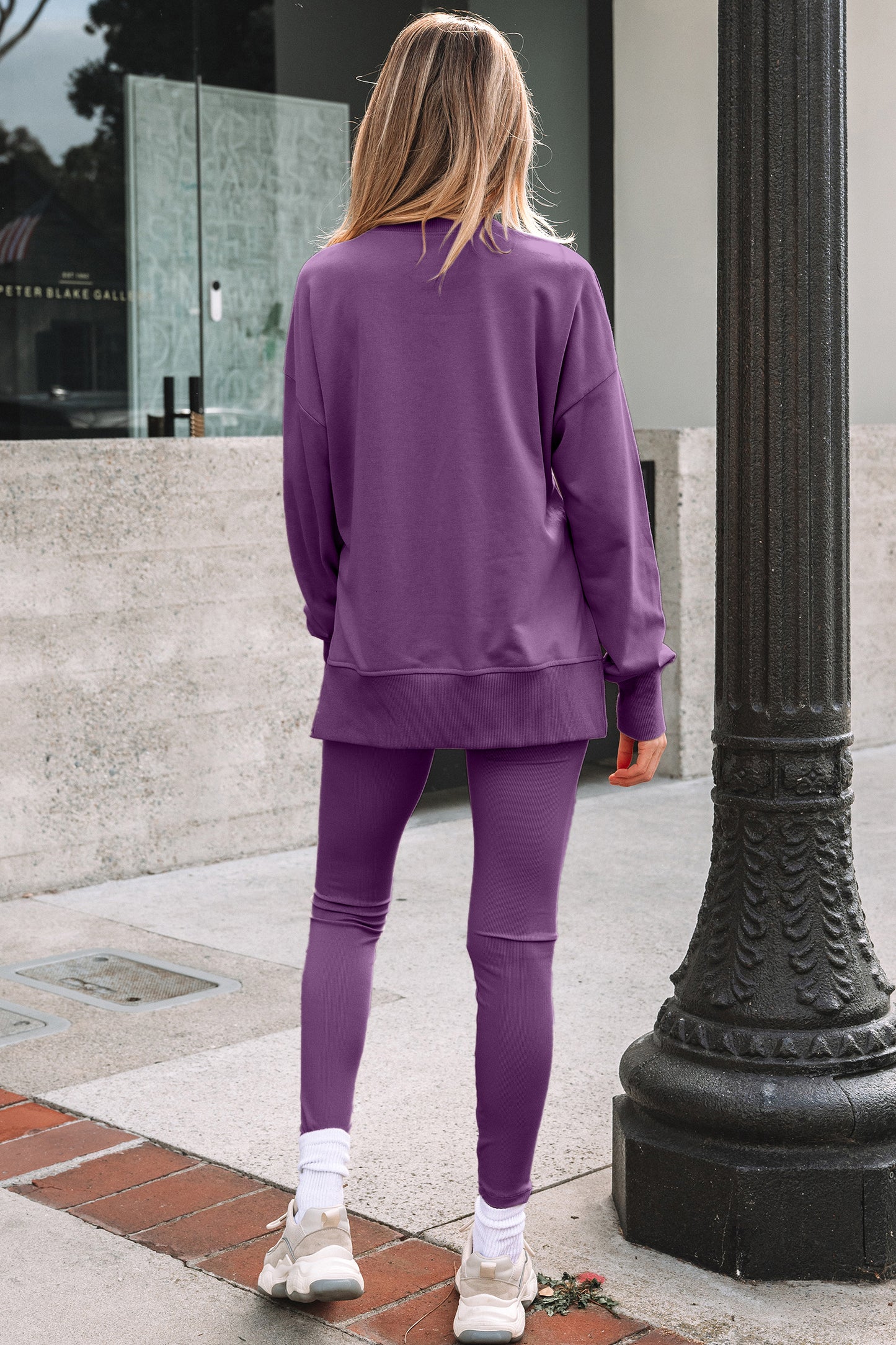 Solid Oversize Sweatshirt and Ribbed Leggings Set