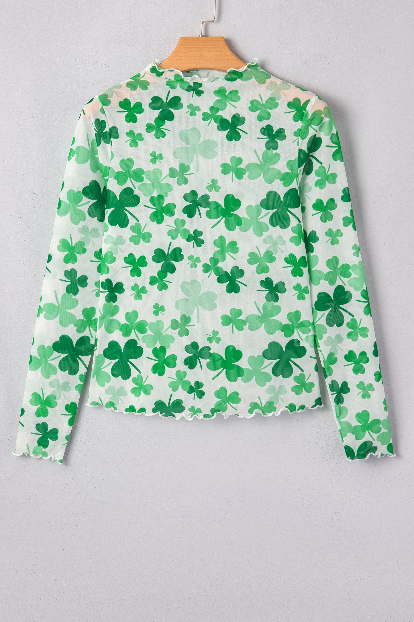 St Patrick Shamrock Lettuce Trim Mock Neck Top