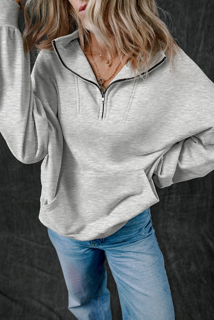 Quarter Zip Kangaroo Pocket Sweatshirt