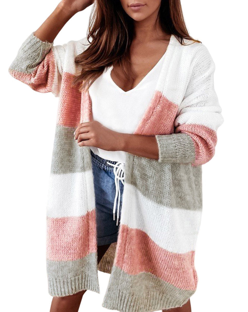 Colorblock Stripe Open Front Cardigan