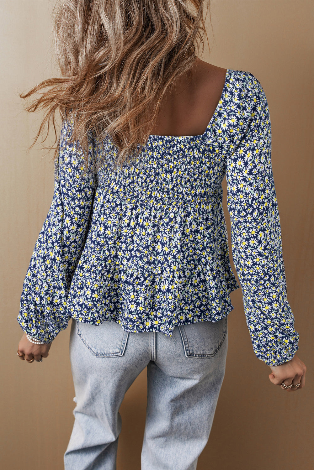 Boho Floral Square Neck Blouse