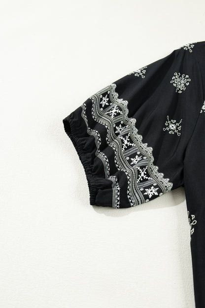 Plus Size Boho Floral Boho Notch V-Neck Top
