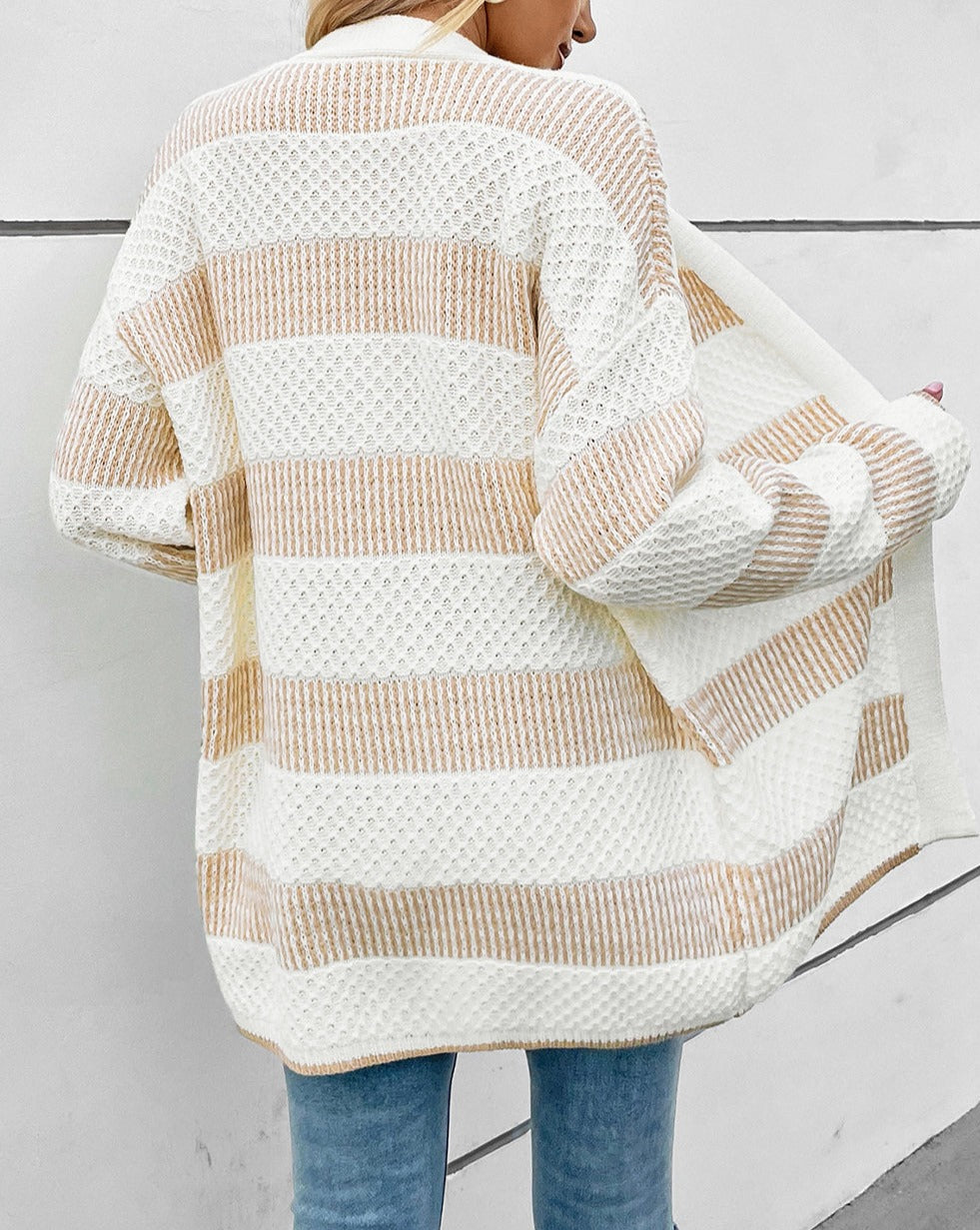 Stripe Pointelle Open Front Cardigan