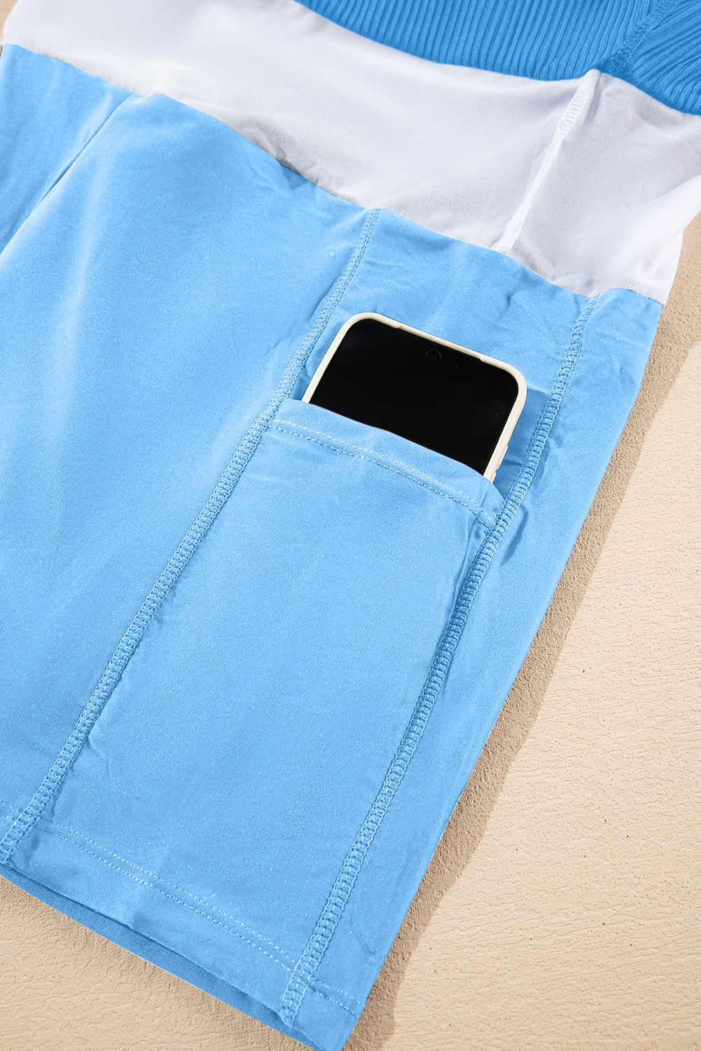 Contrast Trim Ribbed Lined Swim Dress w/ Pockets