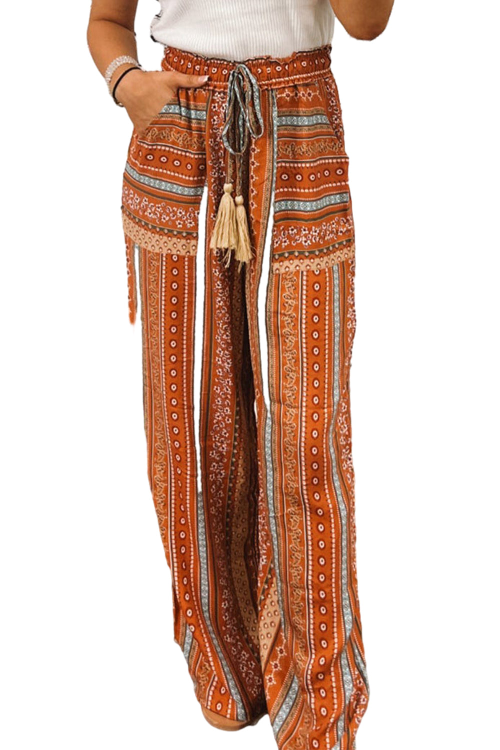 Boho Drawstring Wide Leg Pants