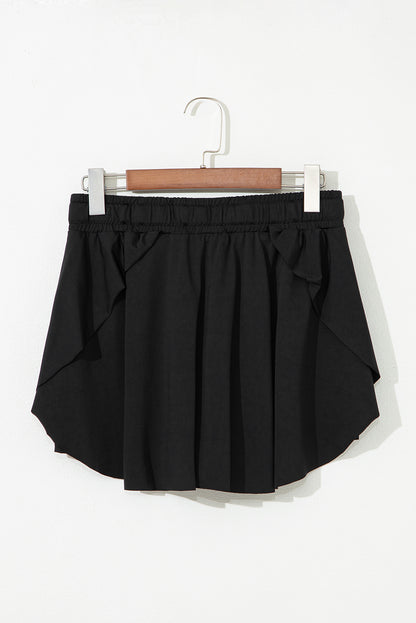 Solid Drawstring Elastic Waist Lined Tennis Skort