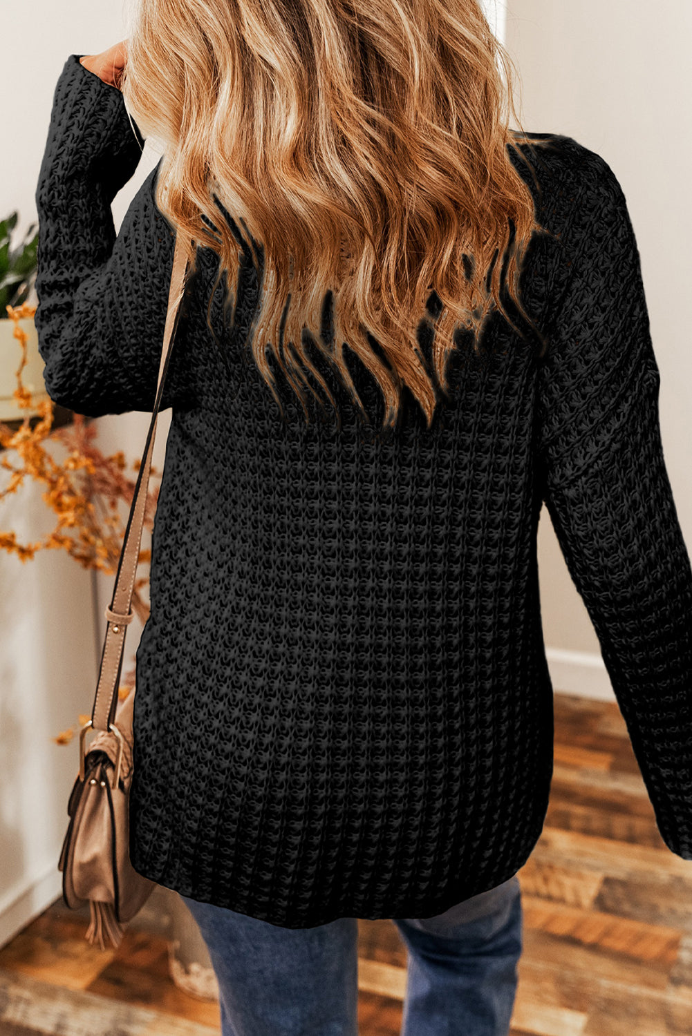 Hollowed Crochet V-Neck Sweater