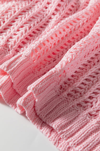 Plus Size Crochet Bow Tie Short Sleeve Sweater