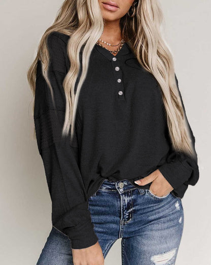 Waffle Dolman Sleeve Henley Top