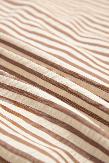 Stripe Leopard Trim 3/4 Sleeve Midi Shirt Dress