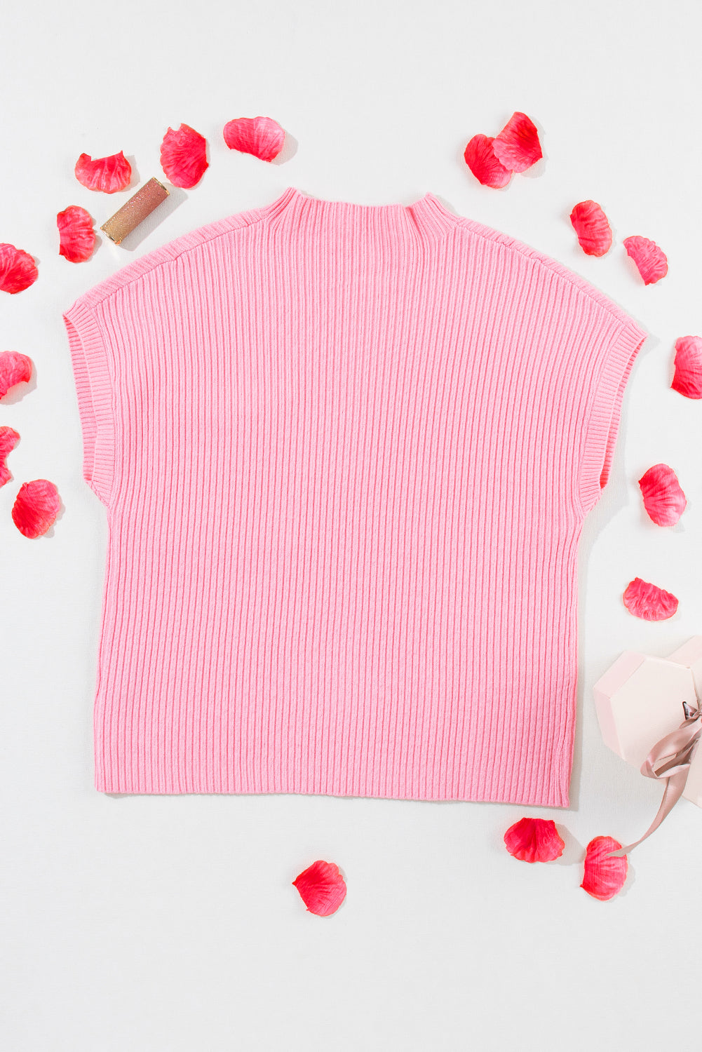 Solid Ribbed Knit Patch Pocket Short Sleeve Top