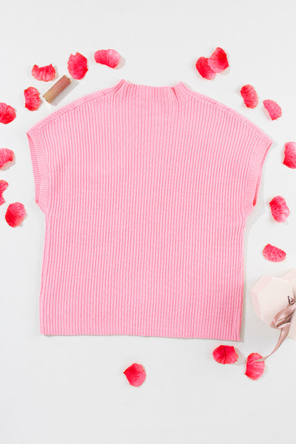 Solid Ribbed Knit Patch Pocket Short Sleeve Top