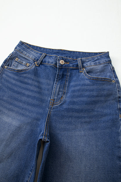 Denim Raw Hem Straight Leg Jeans