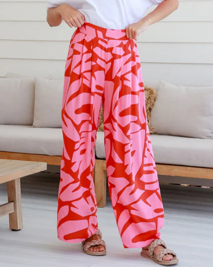 Abstract Palm Ruffle Top and Pants Set