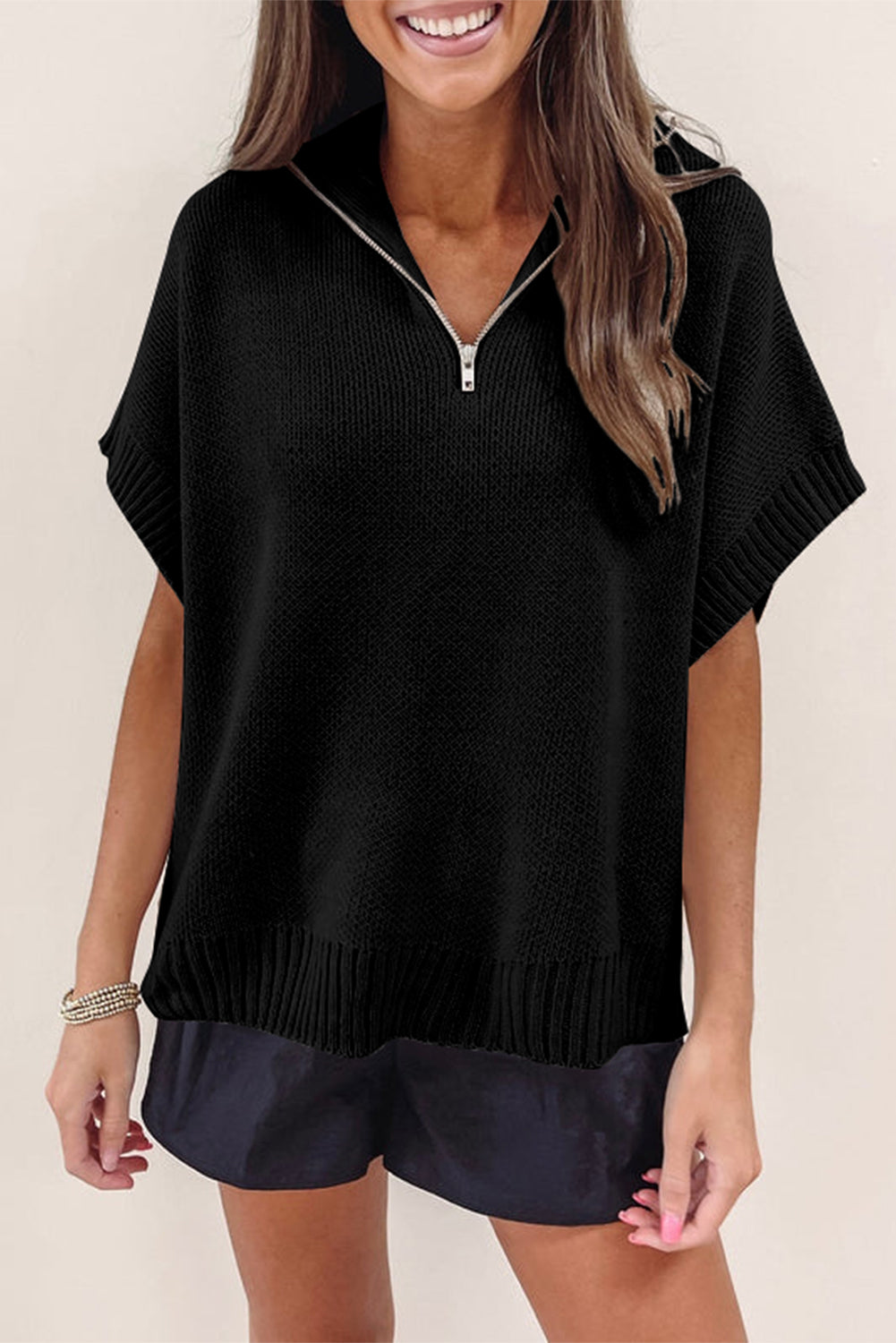 Quarter Zip Short Sleeve Sweater