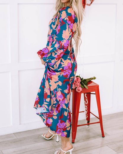 Floral Ruffle Empire Waist Midi Dress