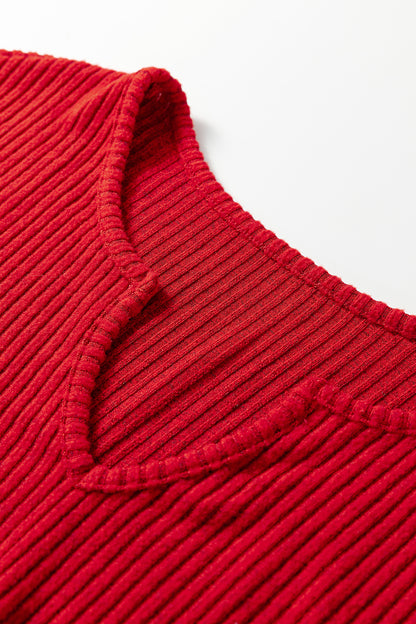 Ribbed Knit Long Sleeve Top and Leggings Set