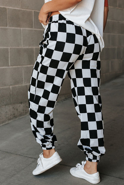 Checker High Waist Pocketed Joggers