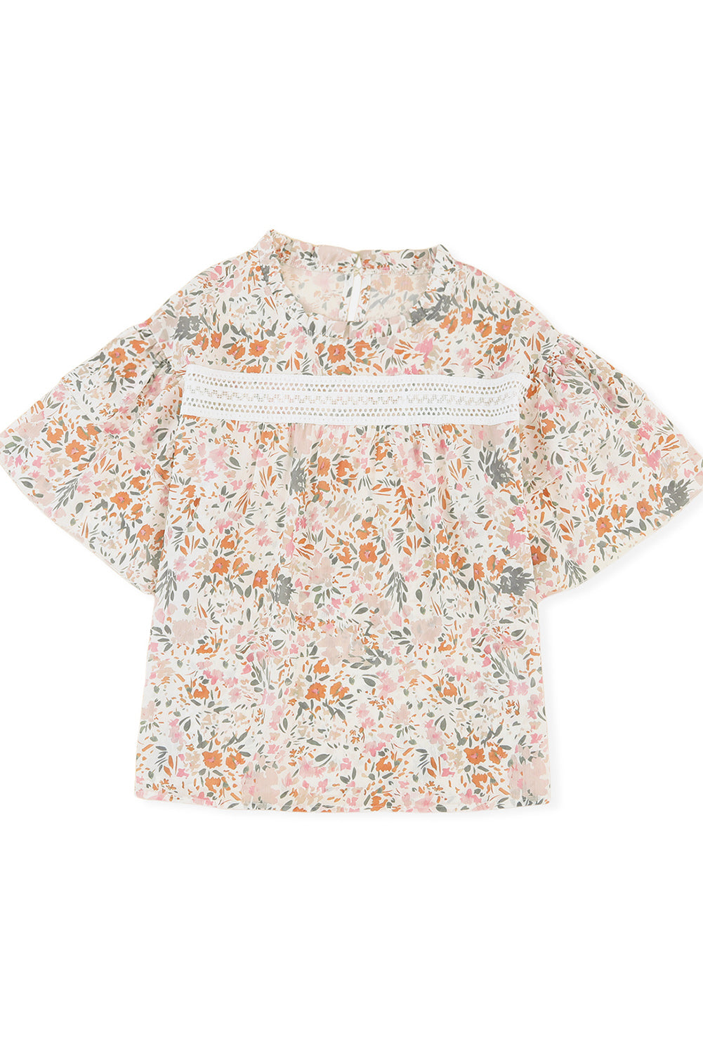 Floral Ruffle Wide Sleeve Blouse