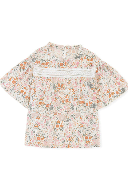 Floral Ruffle Wide Sleeve Blouse