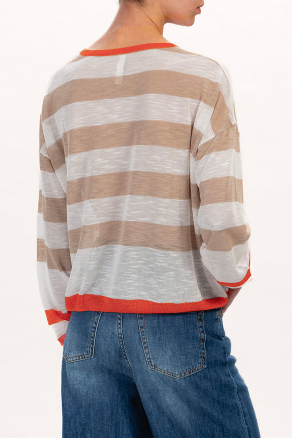 Stripe Colorblock Drop Shoulder Sweater