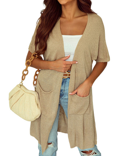 Dolman Short Sleeve Pocketed Cardigan