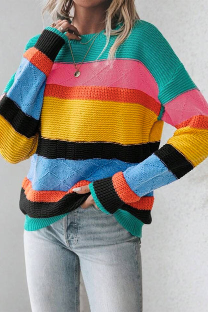 Colorblock Textured Drop Shoulder Sweater