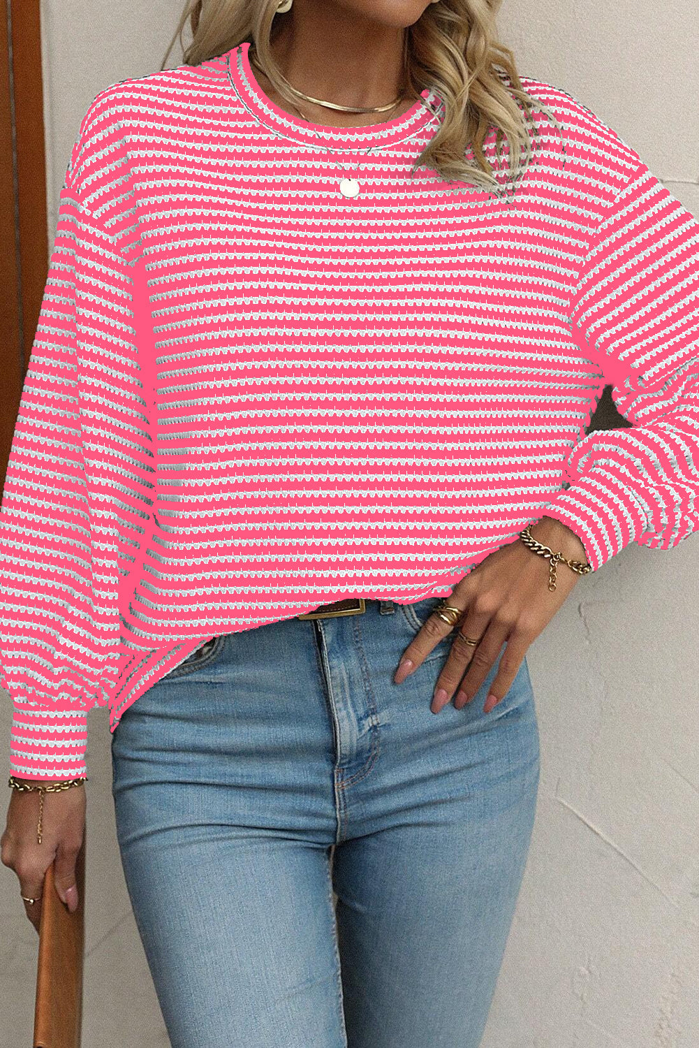 Stripe Round Neck Long Sleeve Top