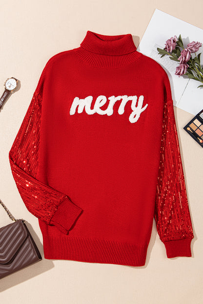Christmas Merry Sequin Turtleneck Sweater