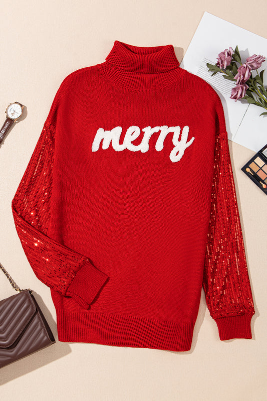 Christmas Merry Sequin Turtleneck Sweater