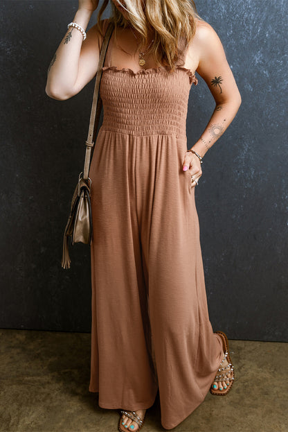 Ruffle Shirred Sleeveless Jumpsuit