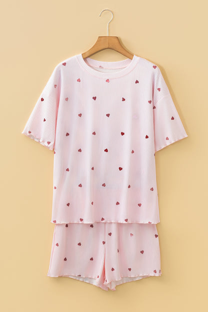 Valentine Heart Ribbed Top and Shorts Lounge Set