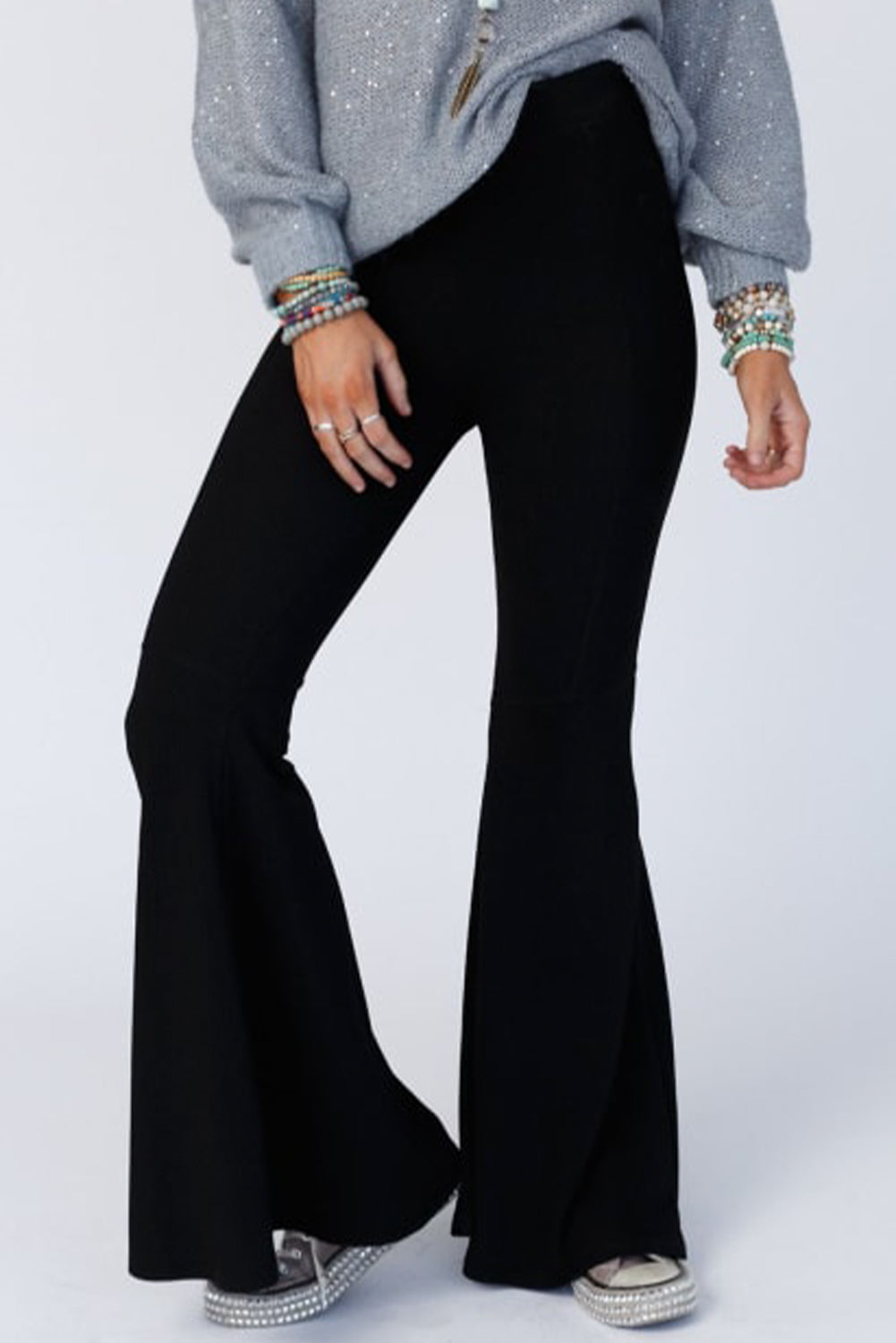 Ribbed High Waist Flare Pants