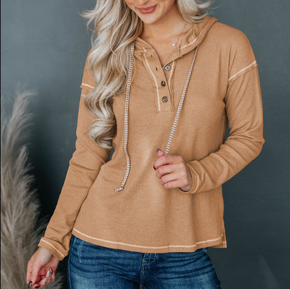 Waffle Contrast Seem Henley Top