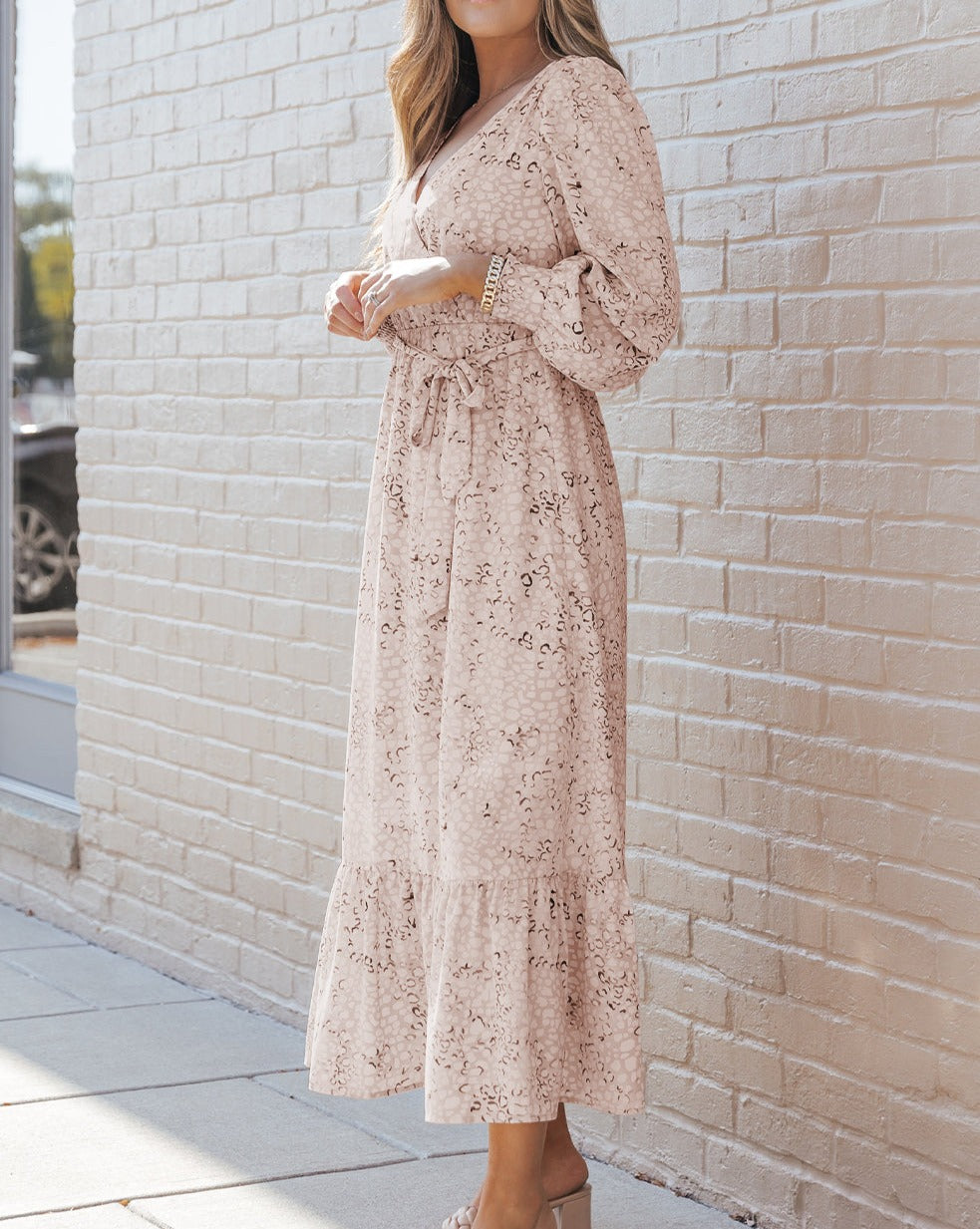 Leopard Puff Sleeve Maxi Dress w/Belt