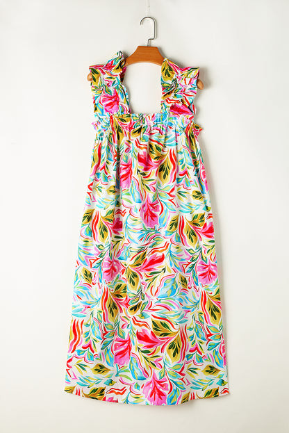 Floral Ruffle Sleeveless Midi Dress