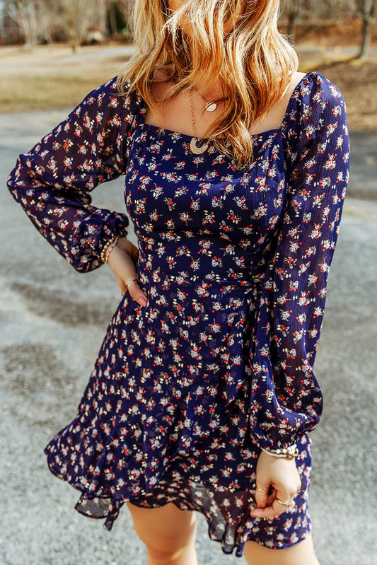 Floral Smocked Square Neck Dress