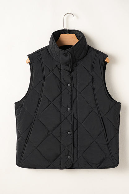 Quilted Button-Up Pocketed Vest