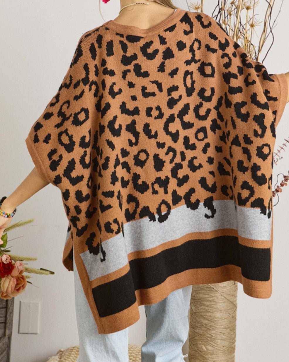 Leopard Stripe Poncho Sweater