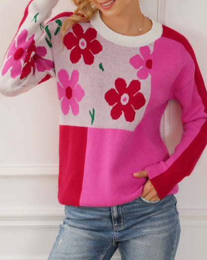 Floral Colorblock Long Sleeve Sweater